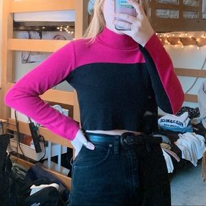 Pink and black striped cropped sweater
